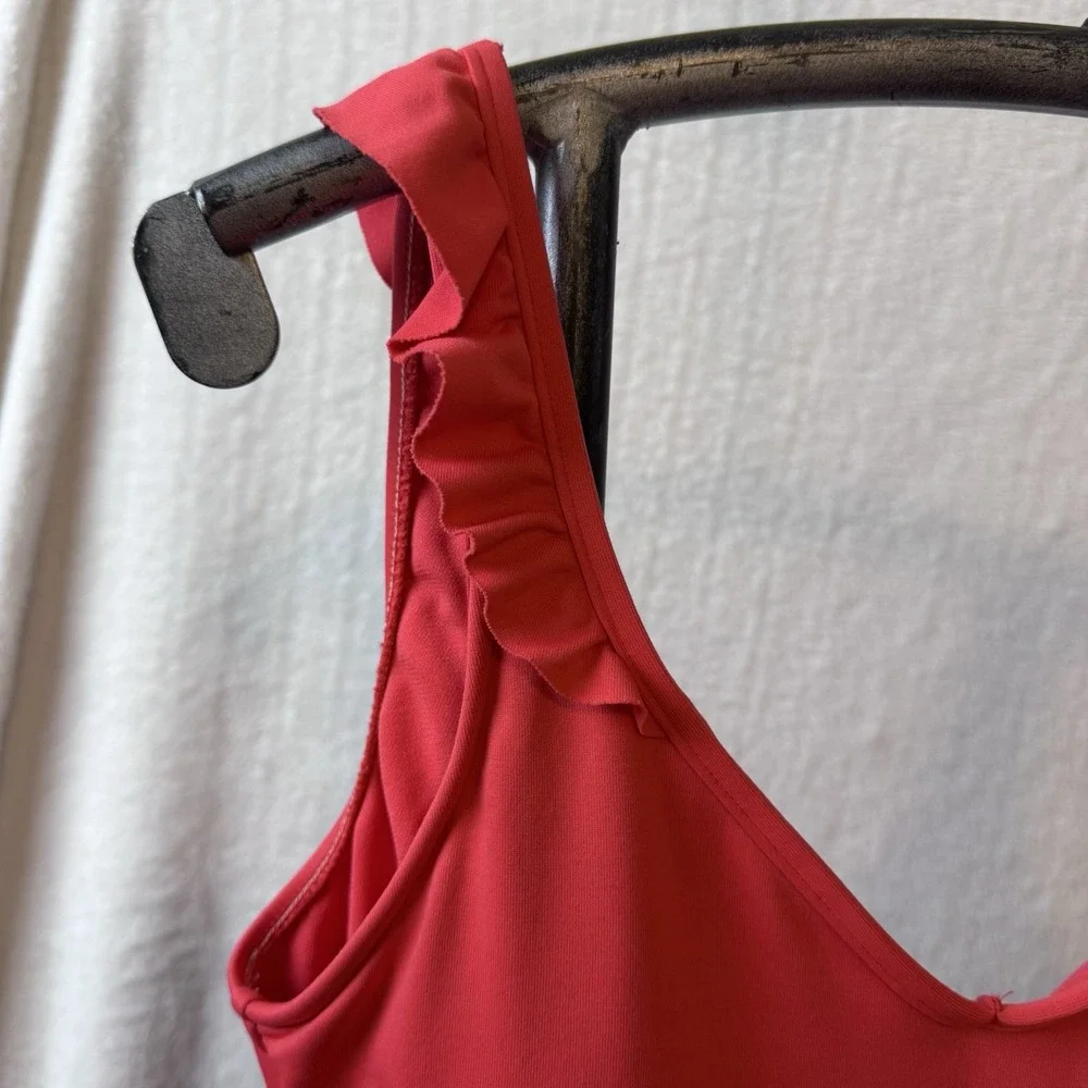 Polo Ralph Lauren Ruffle Back One-Piece Swimsuit Guava Sz‎ M